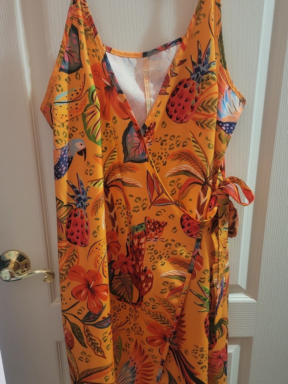 Tropical Wrap-Style Maxi Dress in Vibrant Orange